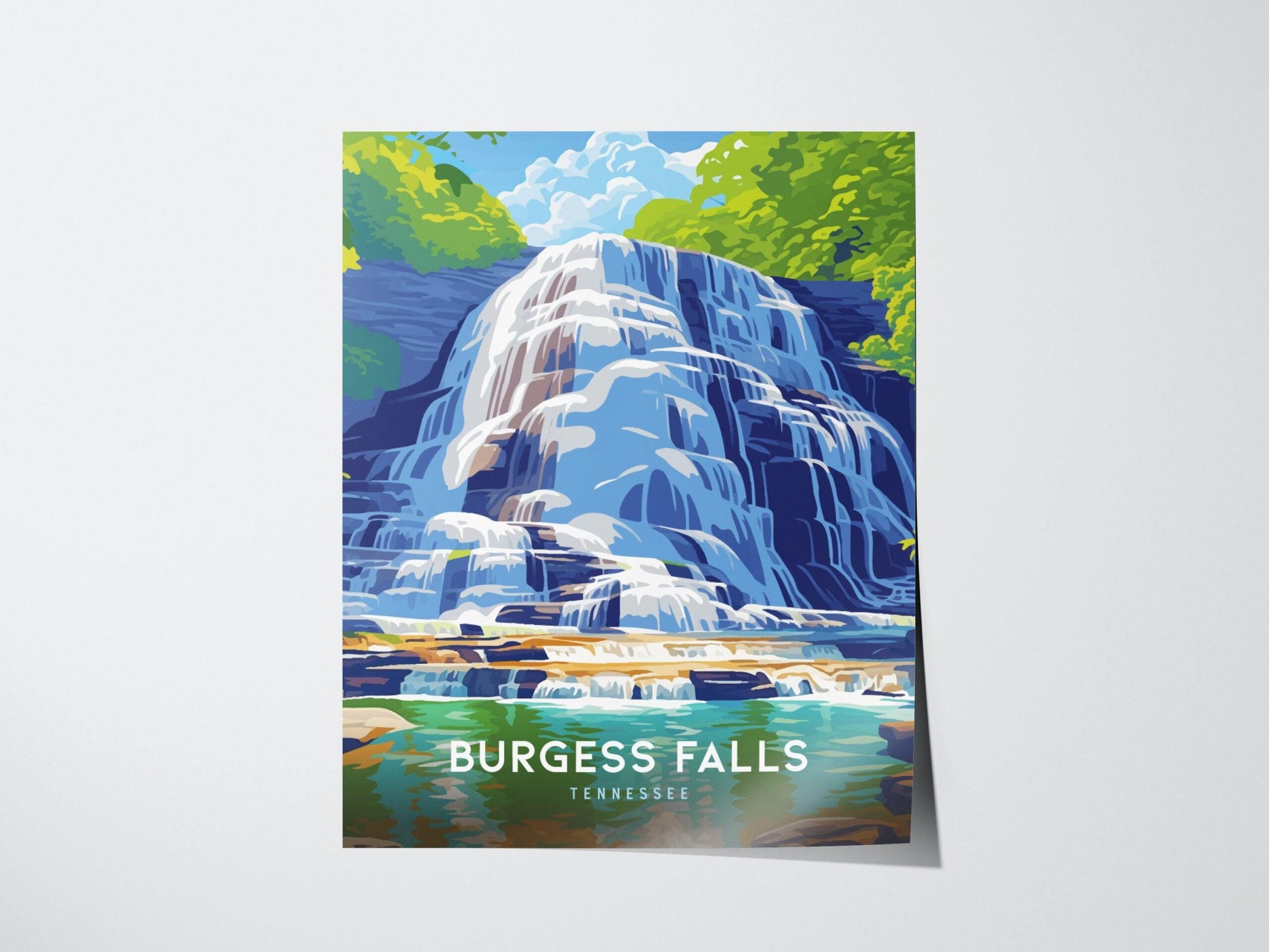 Burgess Falls Poster | Scenic Tennessee Waterfall Art Print | Perfect for Nature Lovers & Modern Home Decor - Swell Scenes
