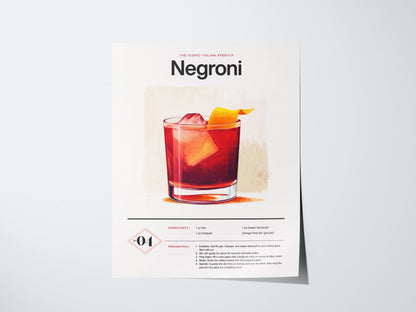 Negroni Cocktail Framed Poster | Classic Gin & Campari Minimalist Design | Negroni Lover Gift | Kitchen Bar Home Decor