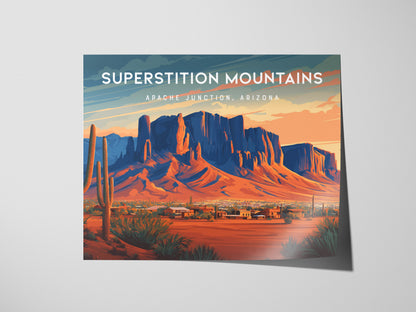 Superstition Mountains Landscape Poster | Apache Junction, Arizona Vacation Wall Art — giclée print detail on matte paper
