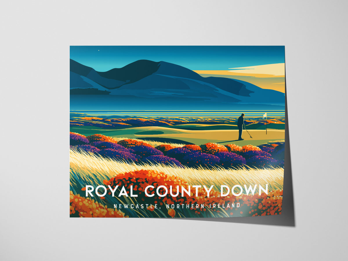 Royal County Down, Newcastle, Northern Ireland Poster | Landscape Links Poster Golf Wall Art — giclée print detail on matte p