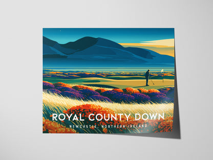 Royal County Down, Newcastle, Northern Ireland Poster | Landscape Links Poster Golf Wall Art — giclée print detail on matte p