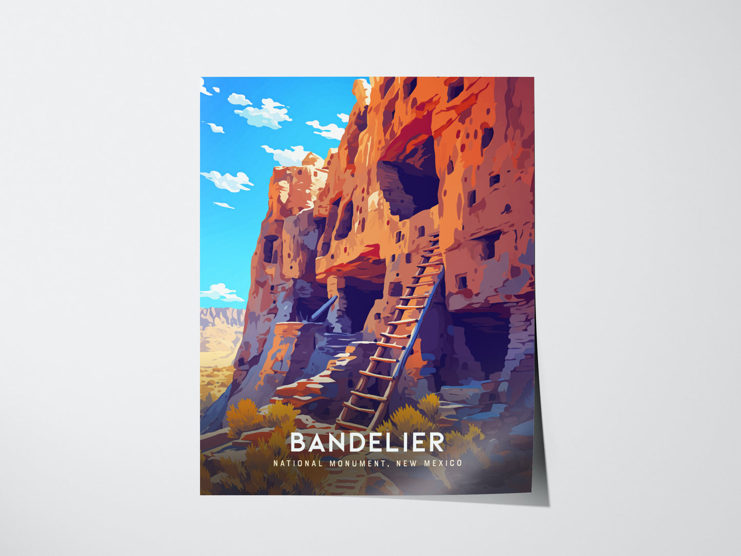 Bandelier National Monument Poster | New Mexico Pueblo Ruins Southwest Wall Art | Framed or Unframed