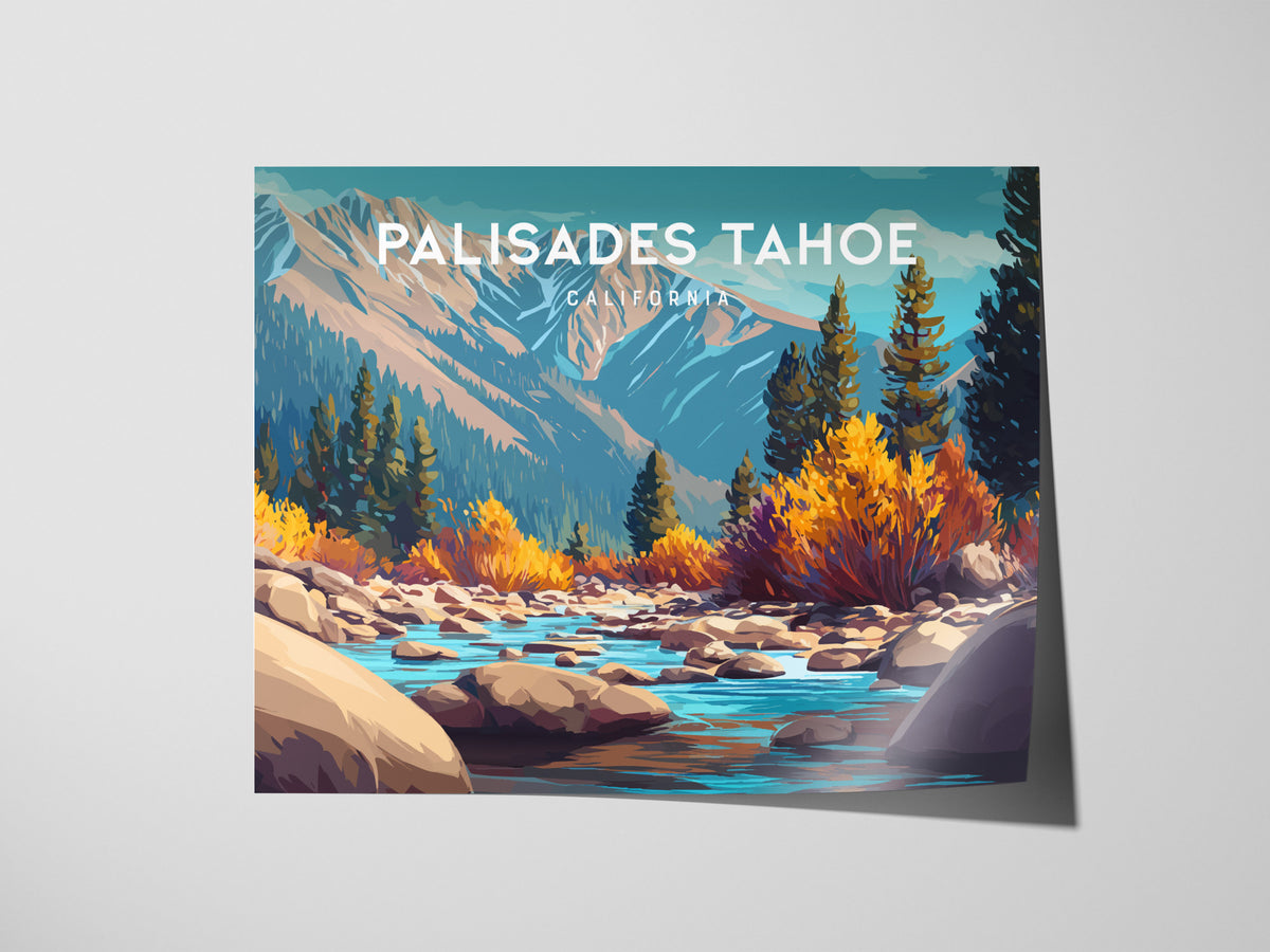 Palisades Tahoe Landscape Poster | California Ski Run Vacation Wall Art — giclée print detail on matte paper