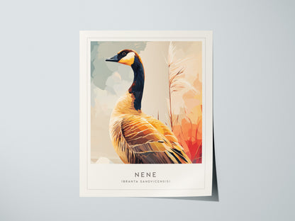 Nene (Hawaiian Goose), Hawaii Poster | Tropical Wildlife & Volcano Island Wall Art — giclée print detail on matte paper