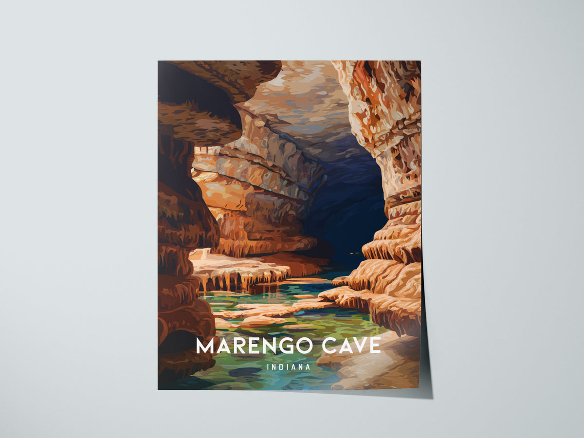 Marengo Cave, Indiana Poster | Underground Adventure Destination Print Wall Art — giclée print detail on matte paper