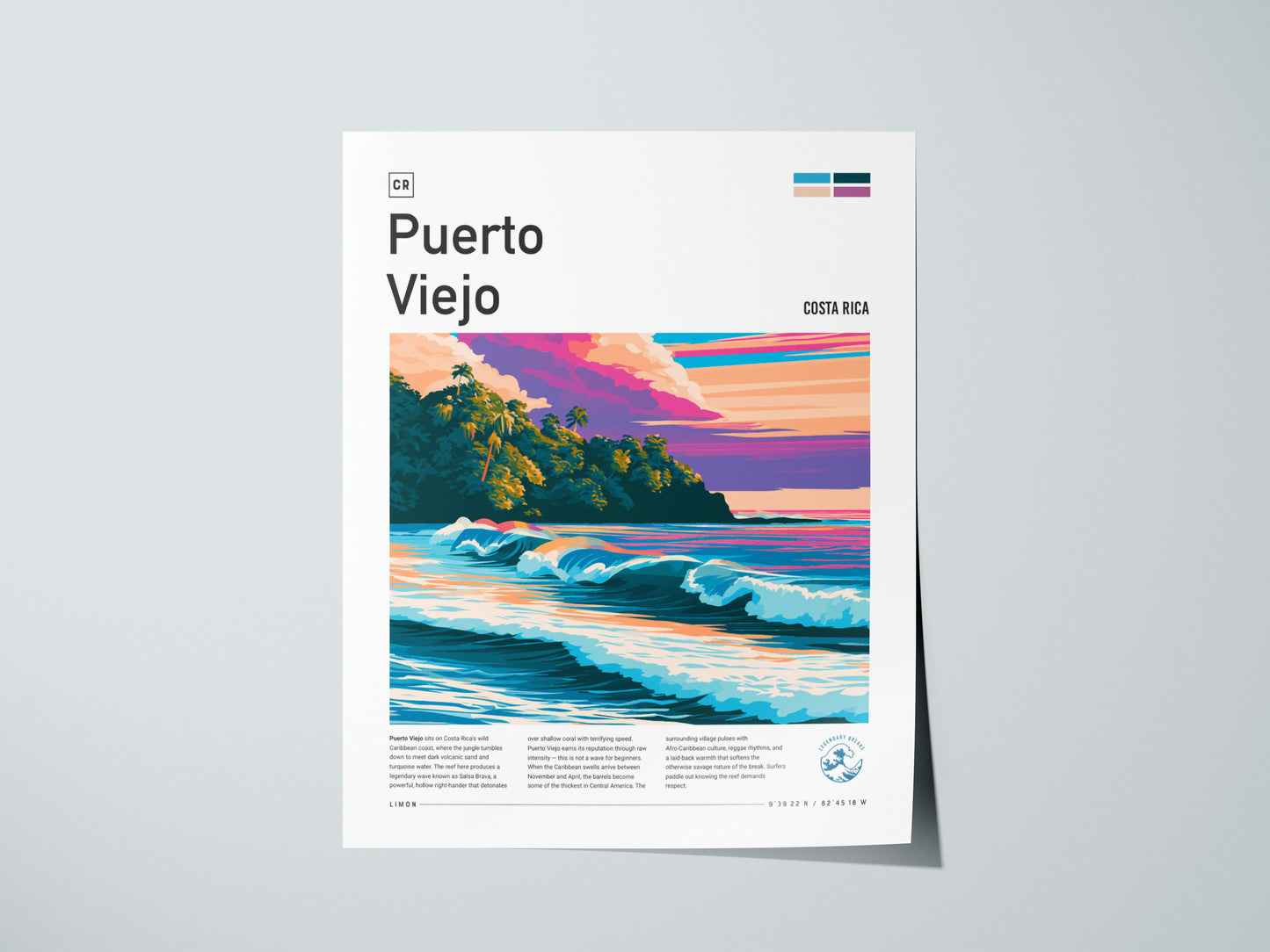 Puerto Viejo, Costa Rica Poster | Tropical Surf & Jungle Paradise Wall Art — giclée print detail on matte paper