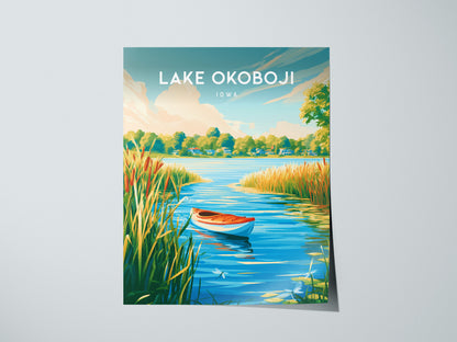 Lake Okoboji, Iowa Poster | Lakeside Sunset Destination Print Wall Art — giclée print detail on matte paper