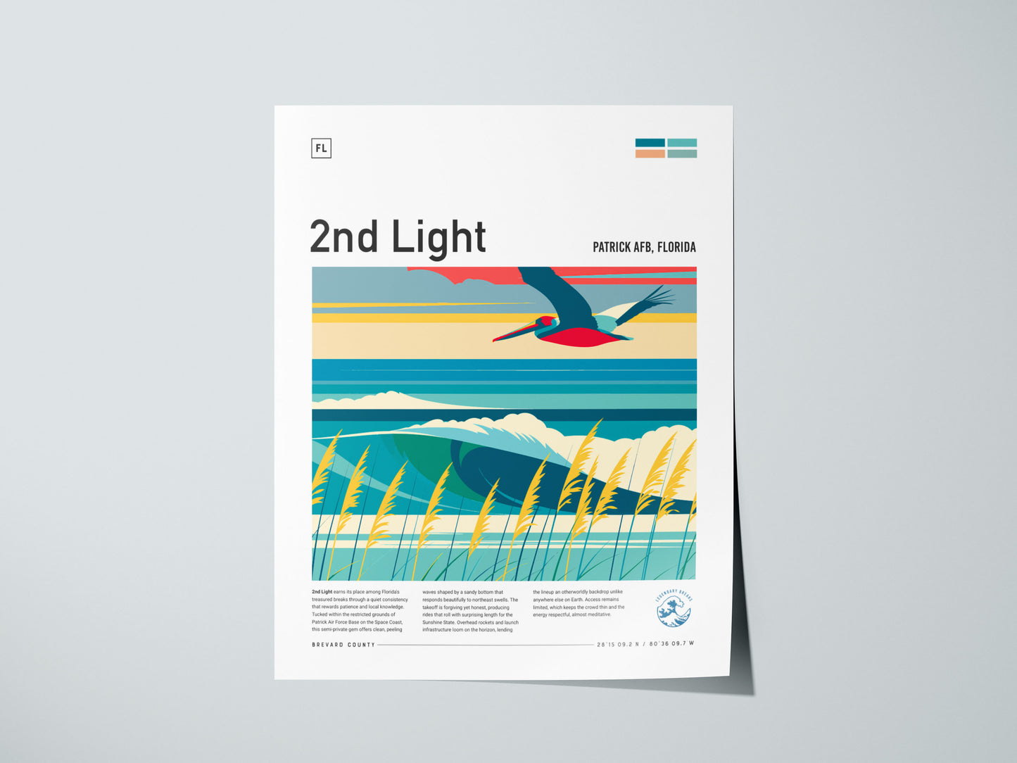 2nd Light, Florida Poster | Golden Surf Break Sunrise Wall Art — giclée print detail on matte paper