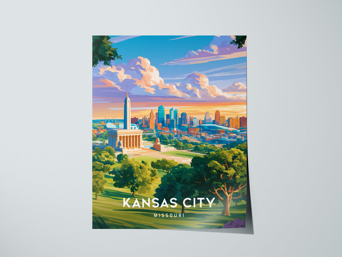 Kansas City, Missouri Poster | BBQ Jazz & Fountains Destination Print Wall Art — giclée print detail on matte paper