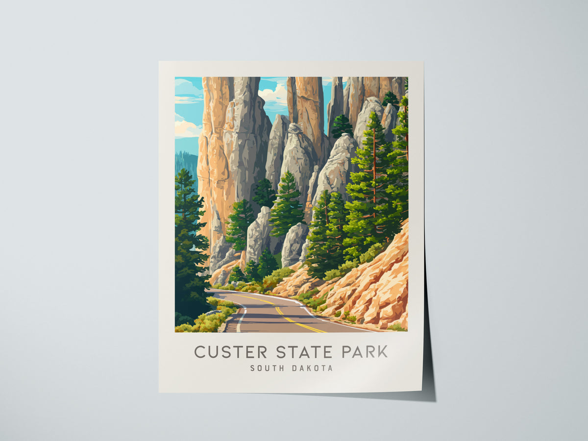 Custer State Park Matte Border Poster | South Dakota Travel Gift Vacation Wall Art — giclée print detail on matte paper