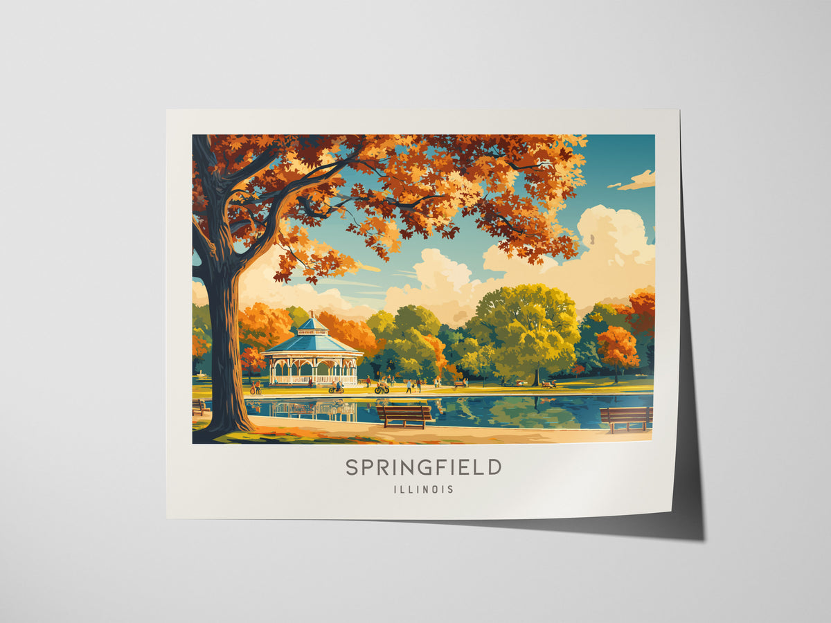 Springfield Landscape Matte Border Poster | Illinois Destination Print & Vacation Wall Art — giclée print detail on matte pap
