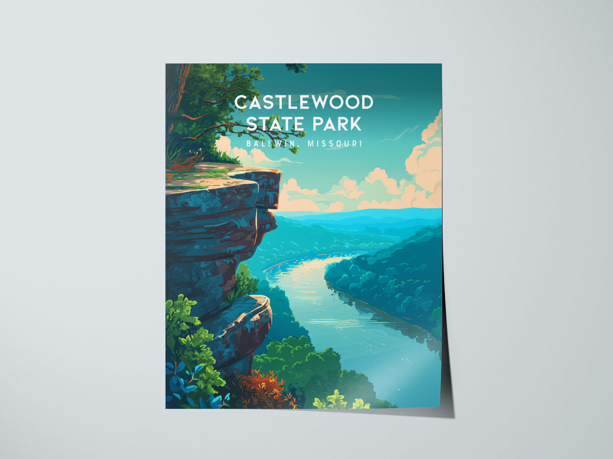 Castlewood State Park, Ballwin, Missouri Poster | River Bluffs & Forest Trail Wall Art — giclée print detail on matte paper