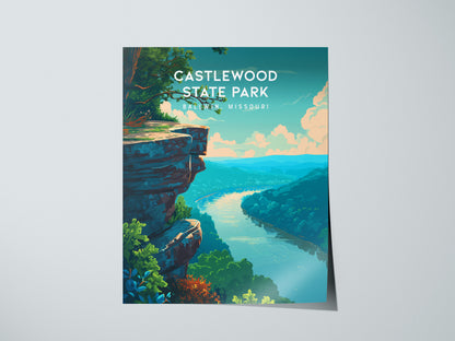 Castlewood State Park, Ballwin, Missouri Poster | River Bluffs & Forest Trail Wall Art — giclée print detail on matte paper