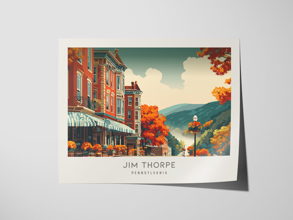 Jim Thorpe Landscape Matte Border Poster | Pennsylvania Travel Wall Art — giclée print detail on matte paper