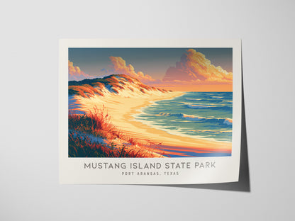 Mustang Island State Park Landscape Matte Border Poster | Port Aransas, Texas Vacation Wall Art — giclée print detail on matt