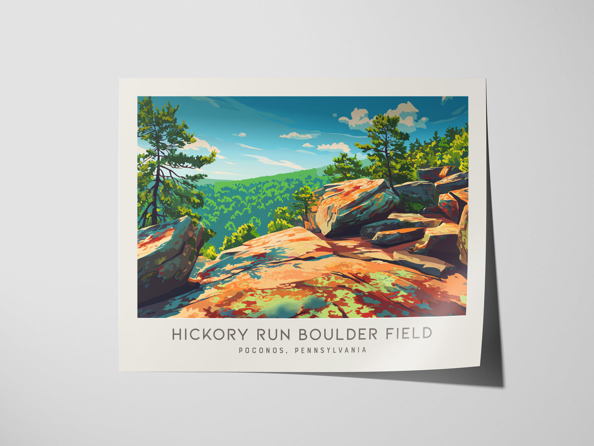 Hickory Run Boulder Field Landscape Matte Border Poster | Poconos, Pennsylvania Vacation Wall Art — giclée print detail on ma