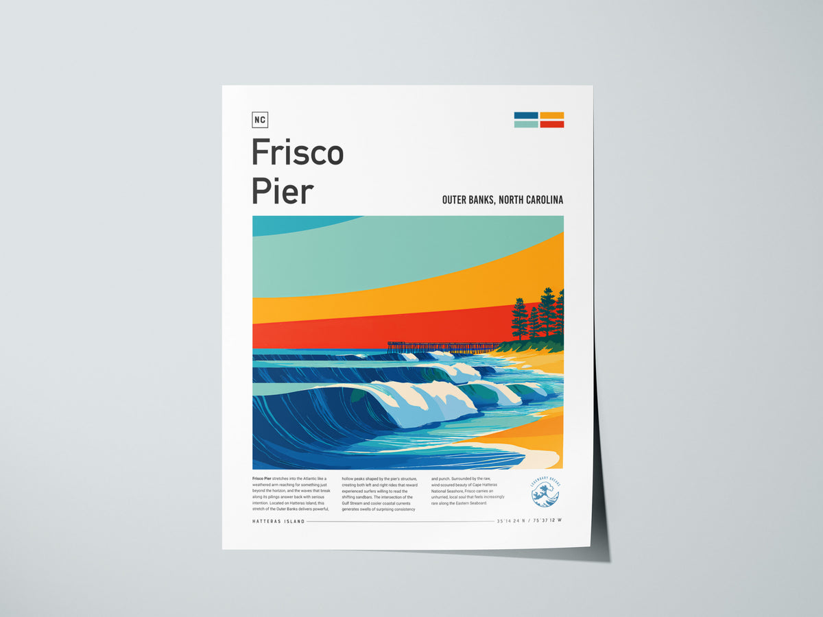 Frisco Pier, Outer Banks, North Carolina Poster | Surf Wall Art & Beach House Decor — giclée print detail on matte paper