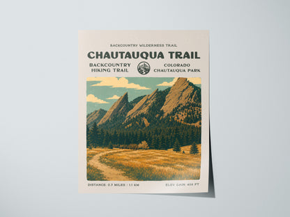 Chautauqua Trail, Boulder Poster | Hiker Gift | Flatirons Backcountry Block Print Wall Art — giclée print detail on matte pap
