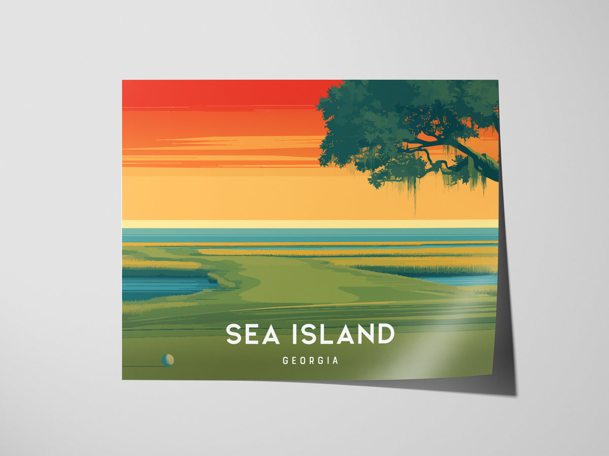 Sea Island, Georgia Landscape Poster | Links Poster & Golfer Gift Coastal Wall Art — giclée print detail on matte paper
