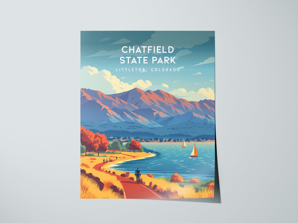 Chatfield State Park, Littleton, Colorado Poster | Mountain Lake Destination Print Wall Art — giclée print detail on matte pa