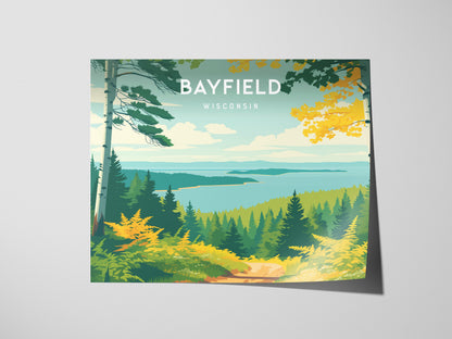 Bayfield, Wisconsin Landscape Poster | Coastal Beach Decor & Harbor Wall Art — giclée print detail on matte paper