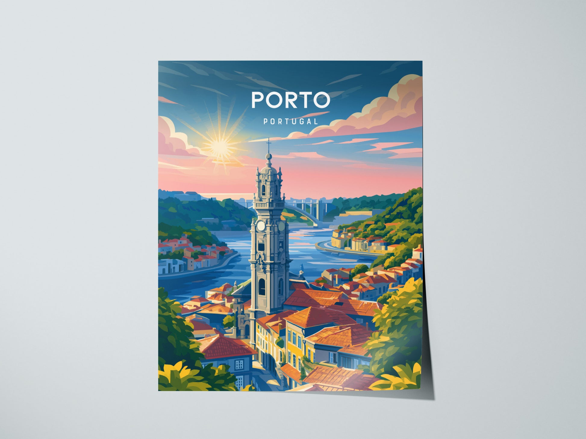 Porto, Portugal Poster | Rabelo Boats & Colorful Riverfront Wall Art — giclée print detail on matte paper