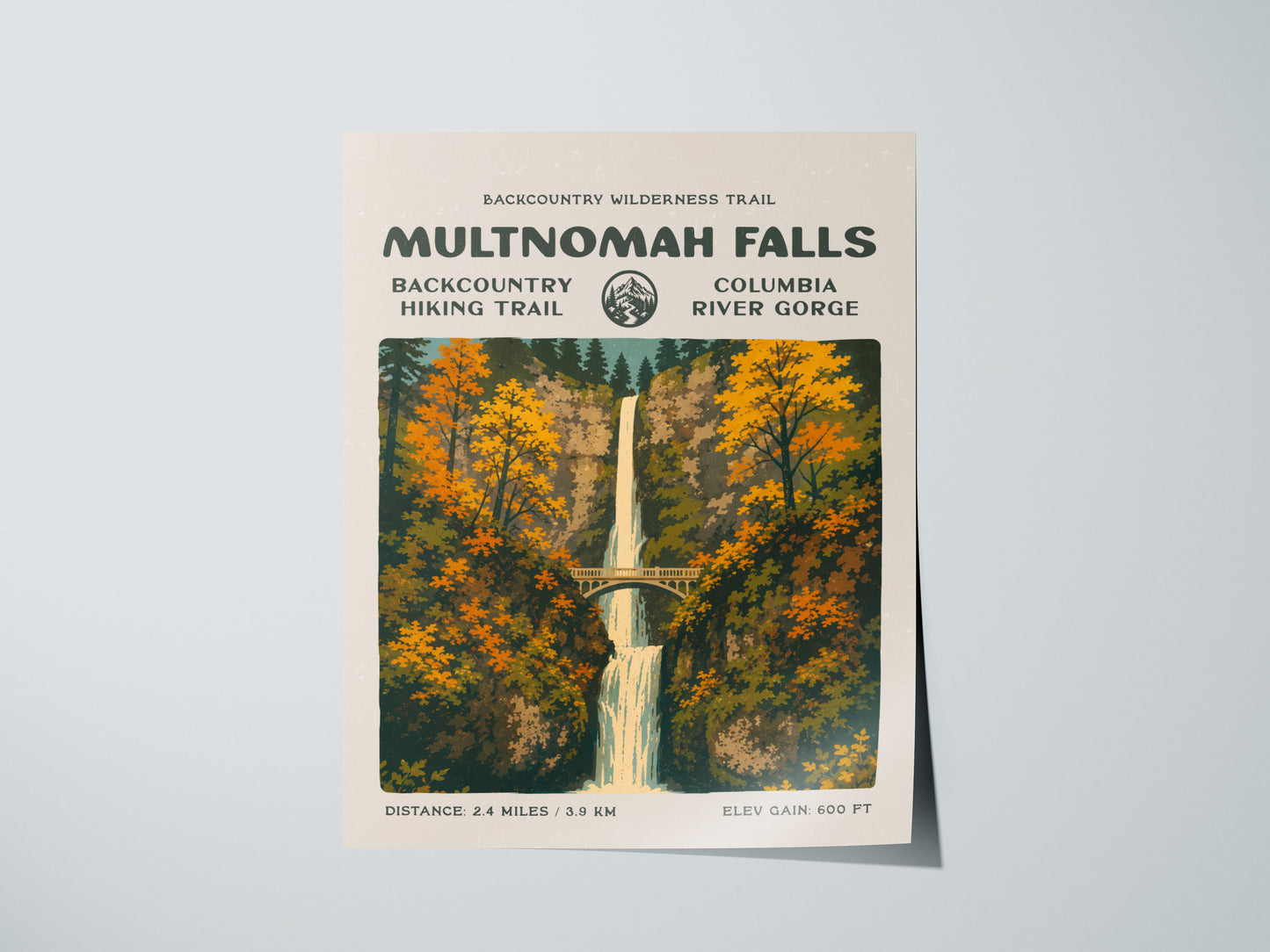 Multnomah Falls Poster | Oregon Waterfall Wall Art Print — giclée print detail on matte paper