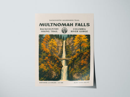 Multnomah Falls Poster | Oregon Waterfall Wall Art Print — giclée print detail on matte paper