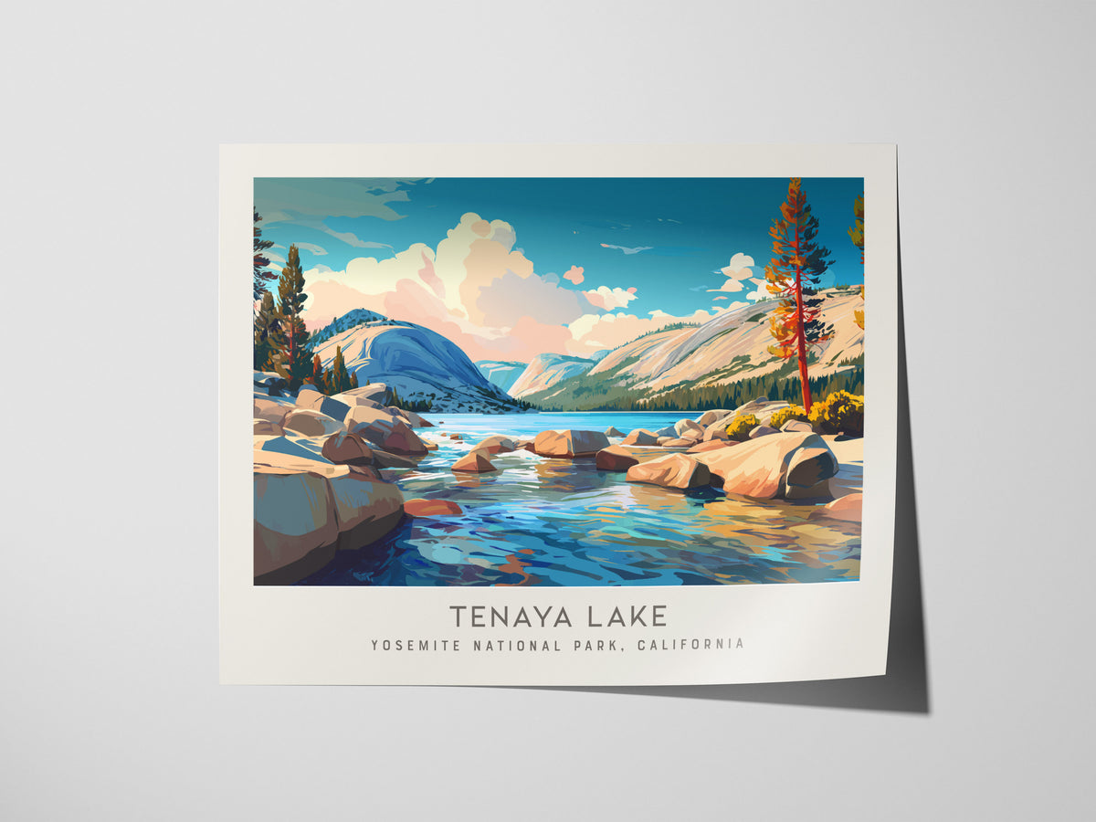 Tenaya Lake Landscape Matte Border Poster | Yosemite National Park, California Framed or Unframed Travel Gift — giclée print