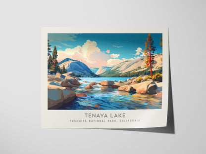 Tenaya Lake Landscape Matte Border Poster | Yosemite National Park, California Framed or Unframed Travel Gift — giclée print