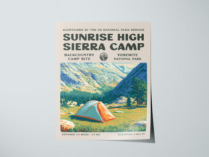 Sunrise High Sierra Camp, Yosemite National Park Poster | Backpacker Gift | Backcountry Trail Wall Art — giclée print detail