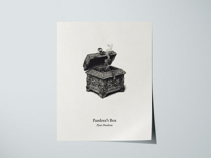 Pandora's Box Poster | Pyxis Pandorae Pen and Ink Print Vintage Scientific Illustration Wall Art — giclée print detail on mat