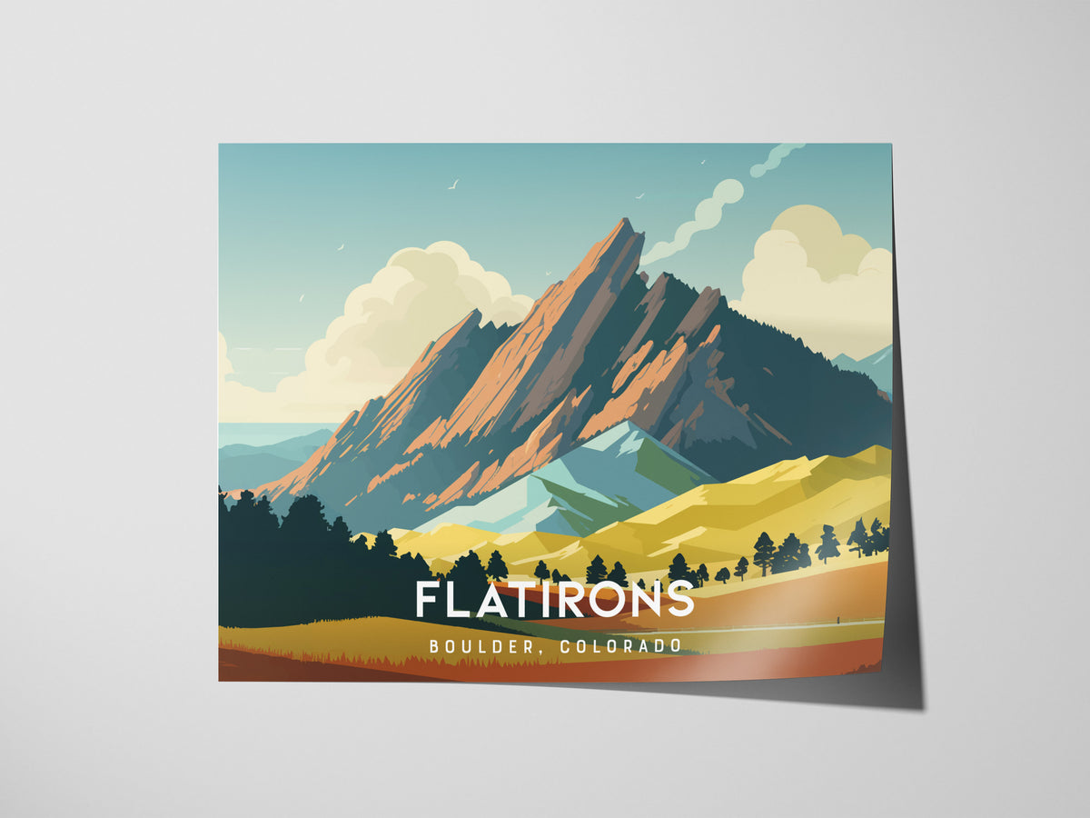 Flatirons, Boulder, Colorado Landscape Poster | Mountain Destination Print Wall Art — giclée print detail on matte paper