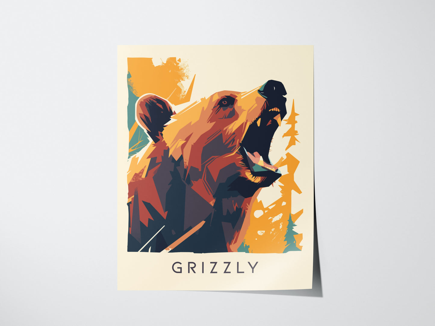 Grizzly Poster | Brown Bear Modern Wildlife Wall Art