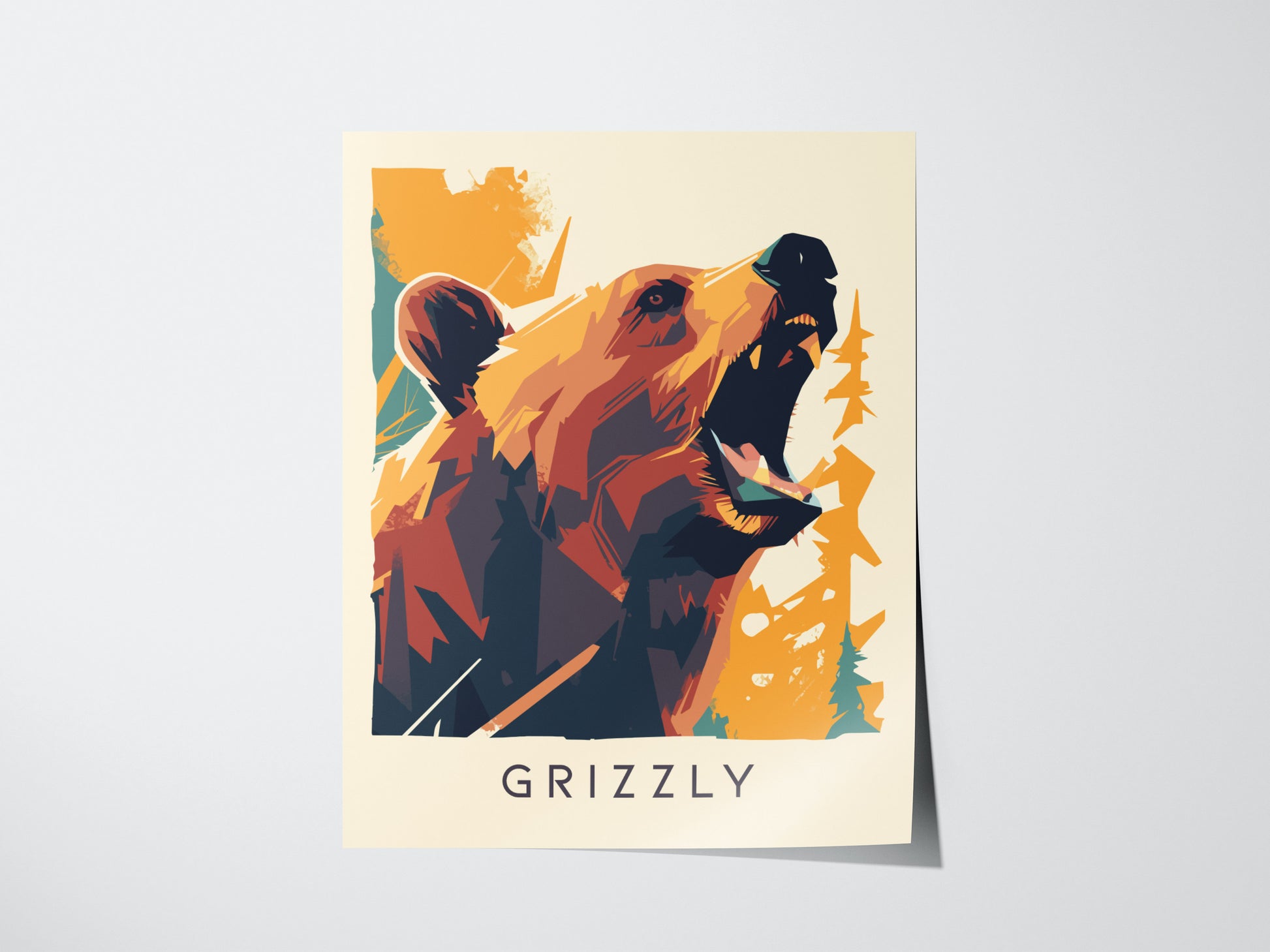 Grizzly Poster | Brown Bear Modern Wildlife Wall Art