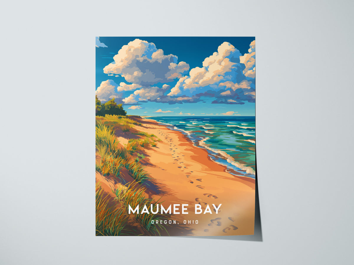 Maumee Bay, Oregon, Ohio Poster | Lakeside Marshland Sunset Wall Art — giclée print detail on matte paper