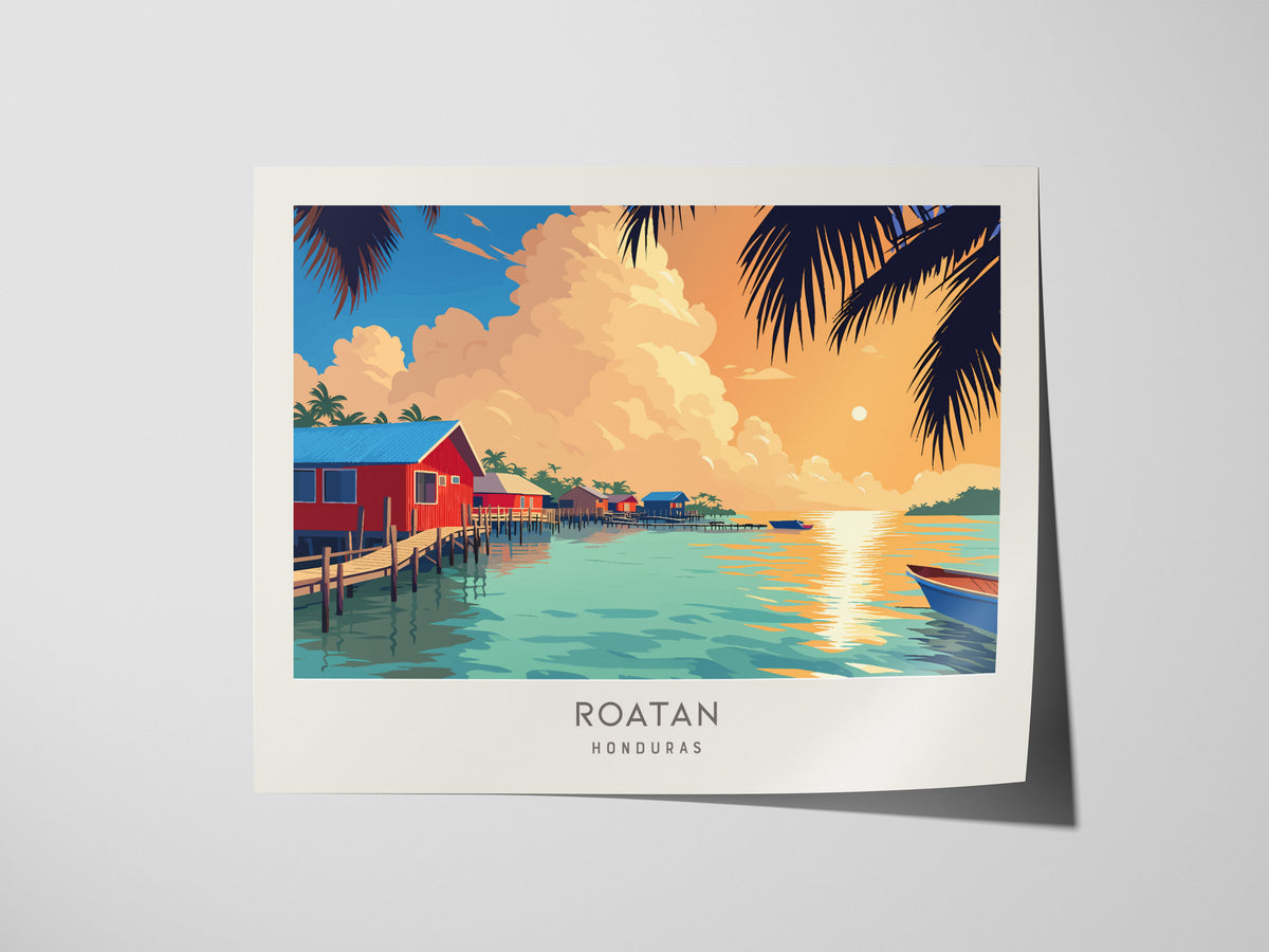 Roatan Landscape Matte Border Poster | Honduras Vacation Wall Art Beach House Decor — giclée print detail on matte paper