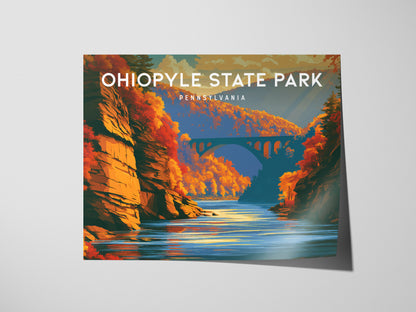 Ohiopyle State Park Landscape Poster | Pennsylvania Framed or Unframed Travel Gift Wall Art — giclée print detail on matte pa