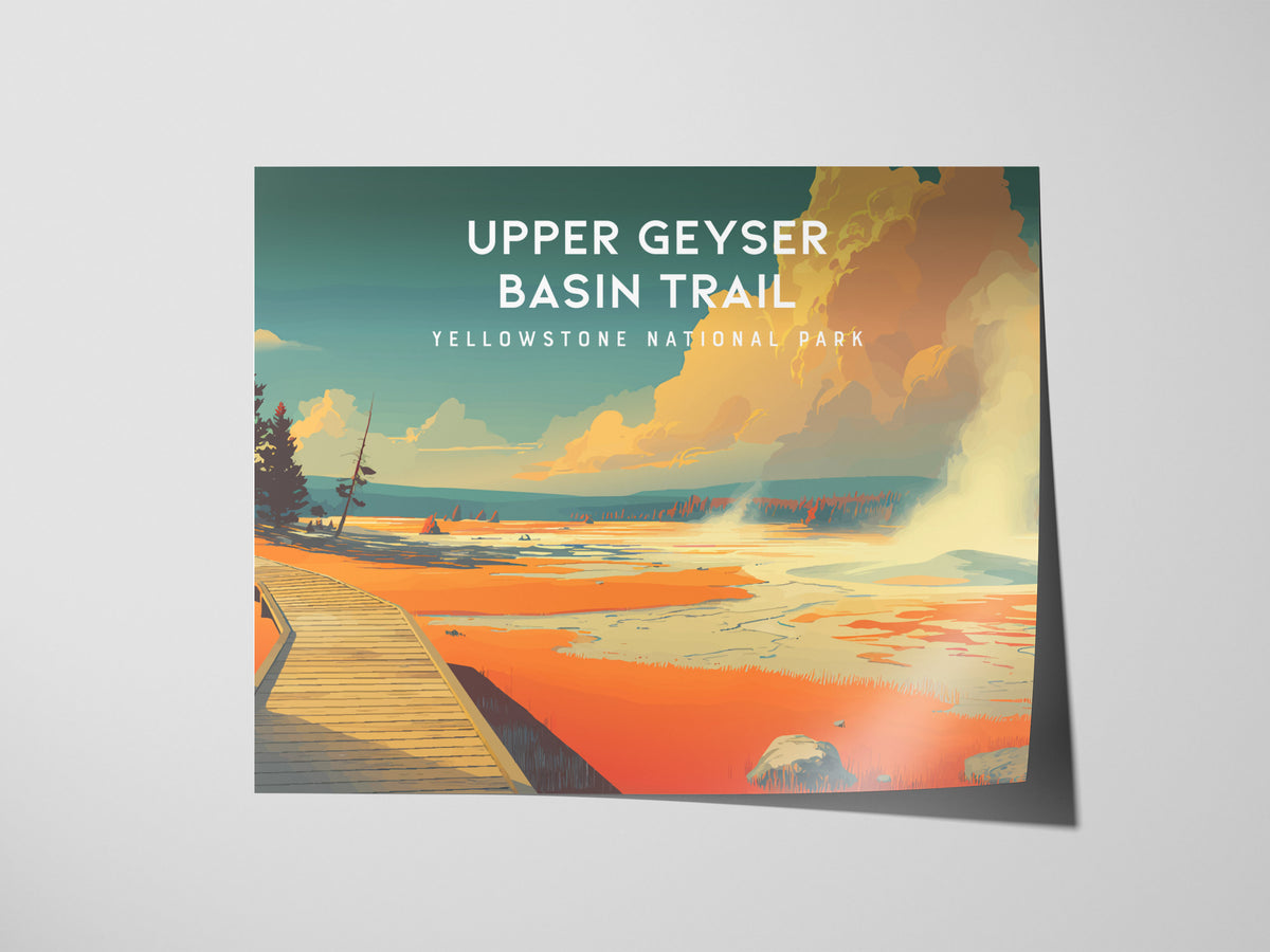 Upper Geyser Basin Trail Landscape Poster | Yellowstone National Park Vacation Wall Art — giclée print detail on matte paper
