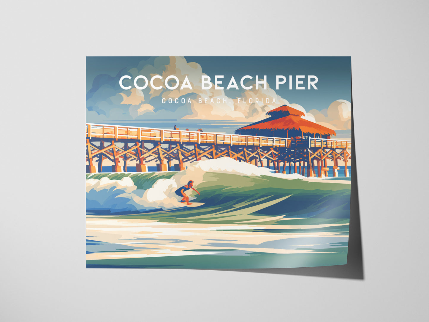 Cocoa Beach Pier Landscape Poster | Cocoa Beach, Florida Travel Wall Art — giclée print detail on matte paper