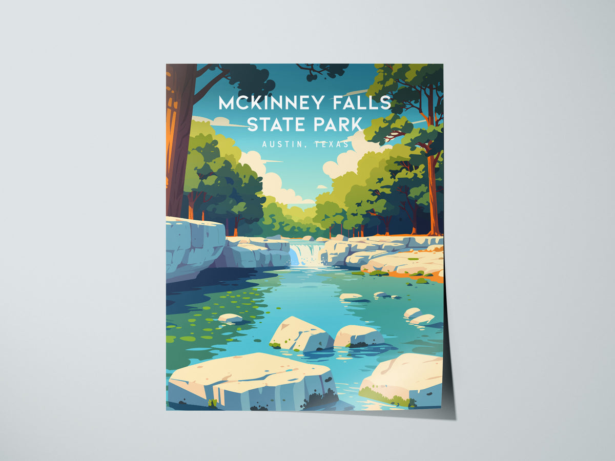 McKinney Falls State Park, Austin, Texas Poster | Waterfall & Creek Nature Wall Art — giclée print detail on matte paper
