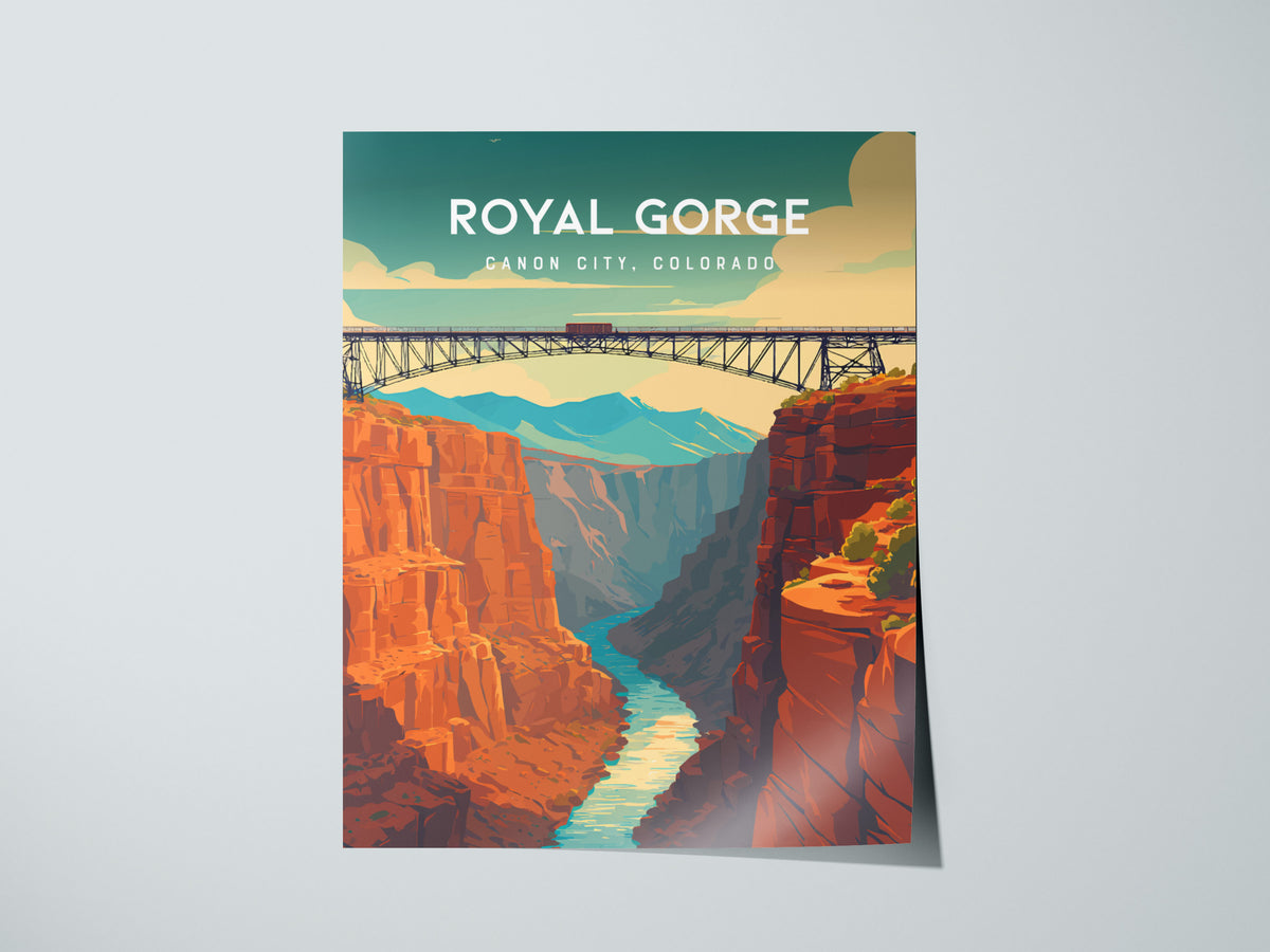 Royal Gorge, Canon City, Colorado Poster | Dramatic Canyon Bridge Destination Print Wall Art — giclée print detail on matte p