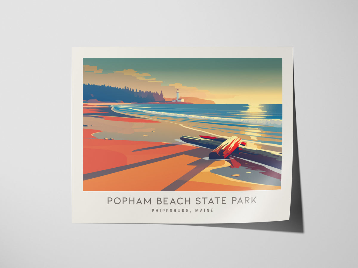 Popham Beach State Park Landscape Matte Border Poster | Phippsburg, Maine Travel Wall Art — giclée print detail on matte pape