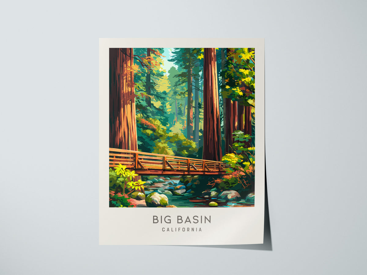 Big Basin Matte Border Poster | California Travel Wall Art Framed or Unframed — giclée print detail on matte paper