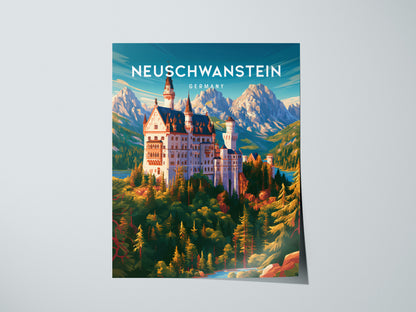 Neuschwanstein, Germany Poster | Fairytale Castle Bavarian Alps Wall Art — giclée print detail on matte paper