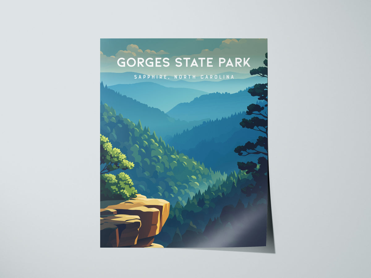 Gorges State Park, Sapphire, North Carolina Poster | Waterfall & Mountain Forest Travel Wall Art — giclée print detail on mat