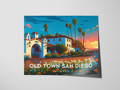 Old Town San Diego Landscape Poster | California Vacation Wall Art — giclée print detail on matte paper