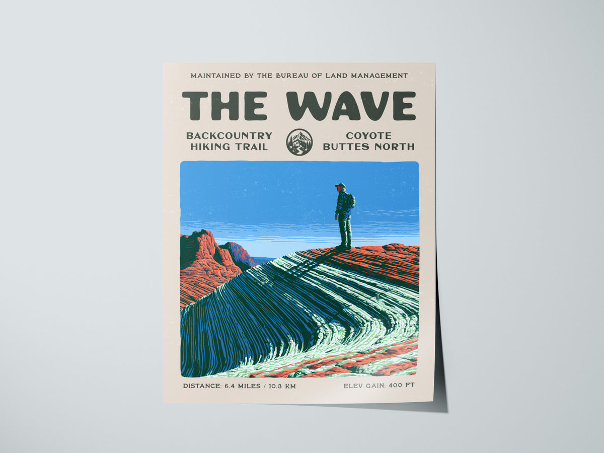 The Wave, Coyote Buttes North Poster | Hiker Gift | Backcountry Trail Wall Art — giclée print detail on matte paper