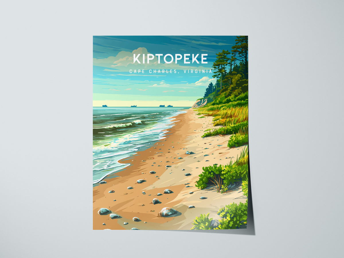 Kiptopeke, Cape Charles, Virginia Poster | Travel Wall Art Destination Print — giclée print detail on matte paper