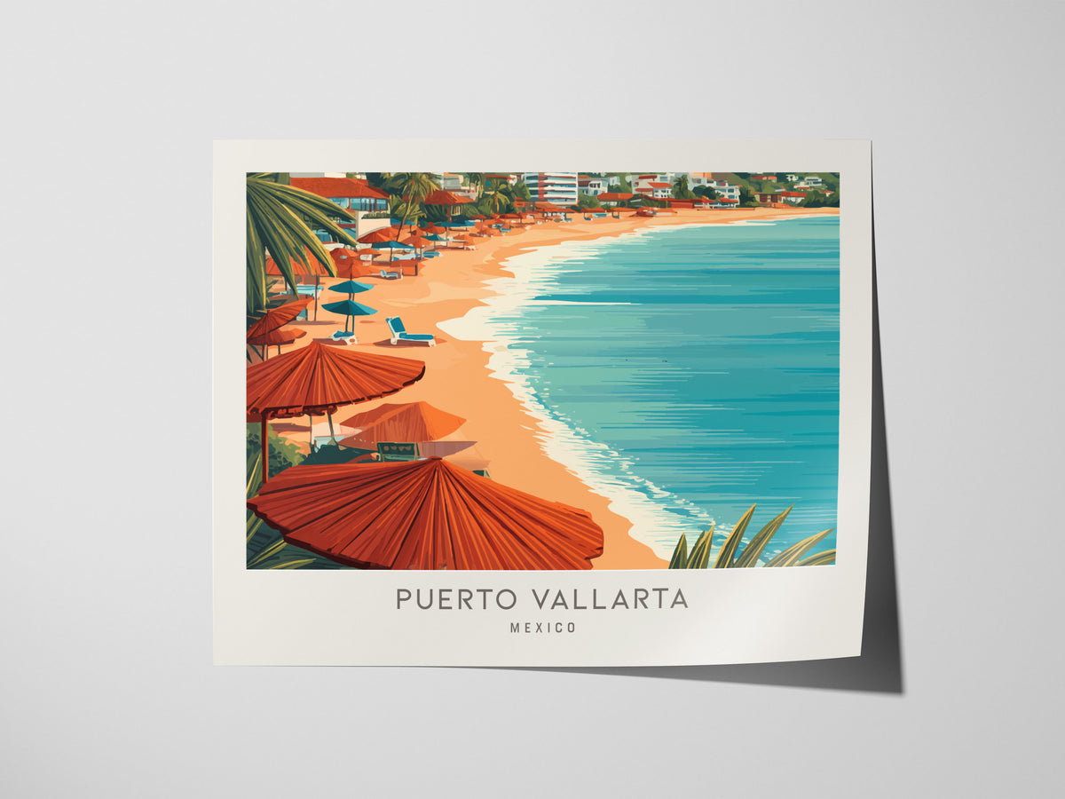 Puerto Vallarta Landscape Matte Border Poster | Mexico Destination Print Travel Wall Art — giclée print detail on matte paper